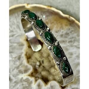 Sterling Silver Malachite Cuff Bracelet Navajo Style Southwestern Jewelry NEW